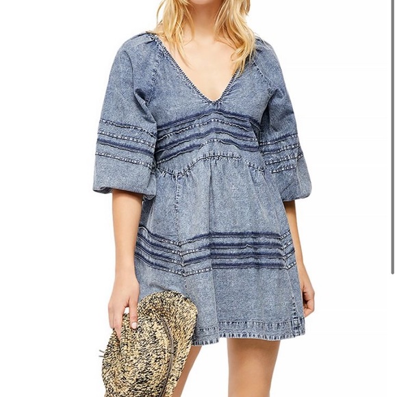 Free People Sweet Surrender Denim Mini Dress | New Without Tag - Picture 7 of 13